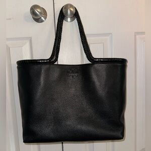 Preloved Black Tory Burch Taylor Pebble Leather Tote Triple-compartment